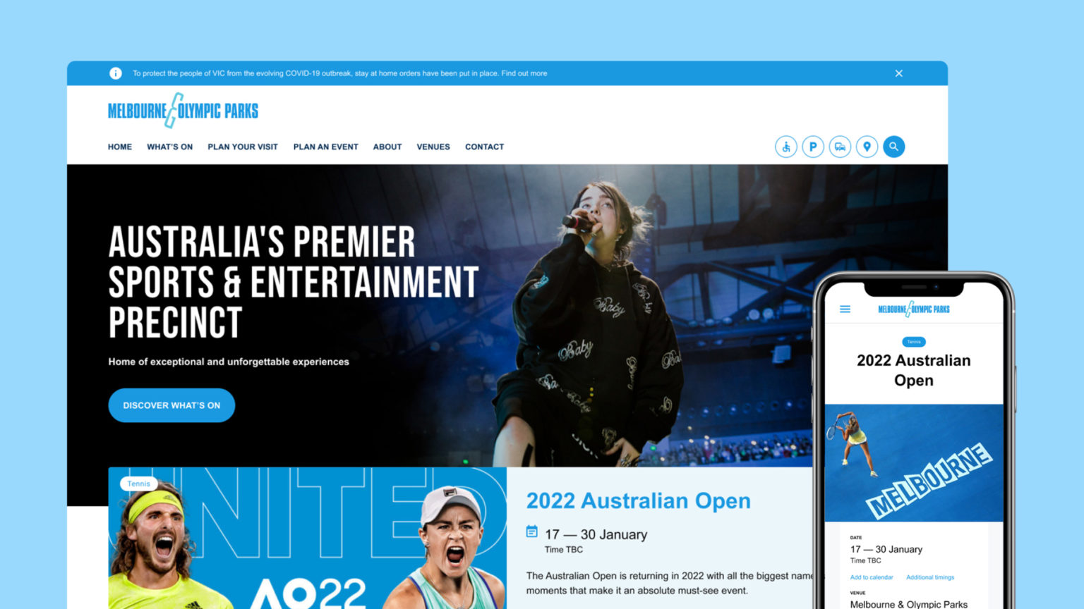 whiteGREY created a new web infrastructure of Melbourne & Olympic Parks.